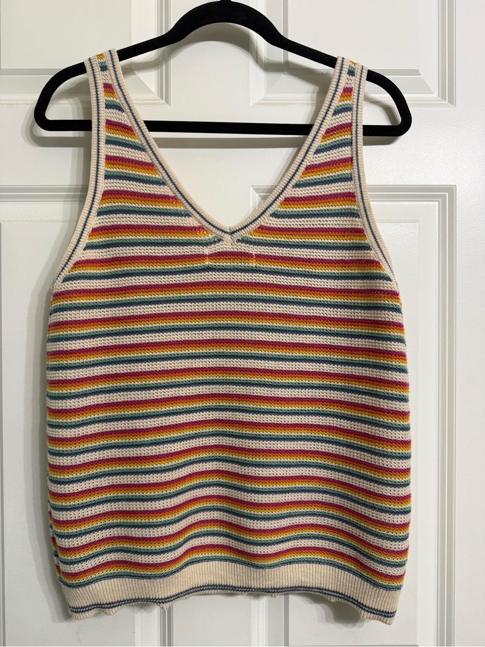 Velvet Heart Cream Striped V-Neck Tank with Rainbow Bands